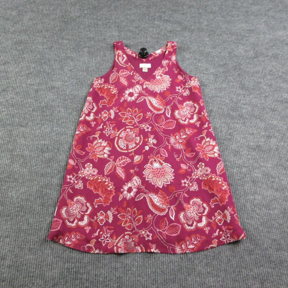 LOFT Dress Womens XS Purple Red Shift Sundress Knee Length Lined V-Neck Floral